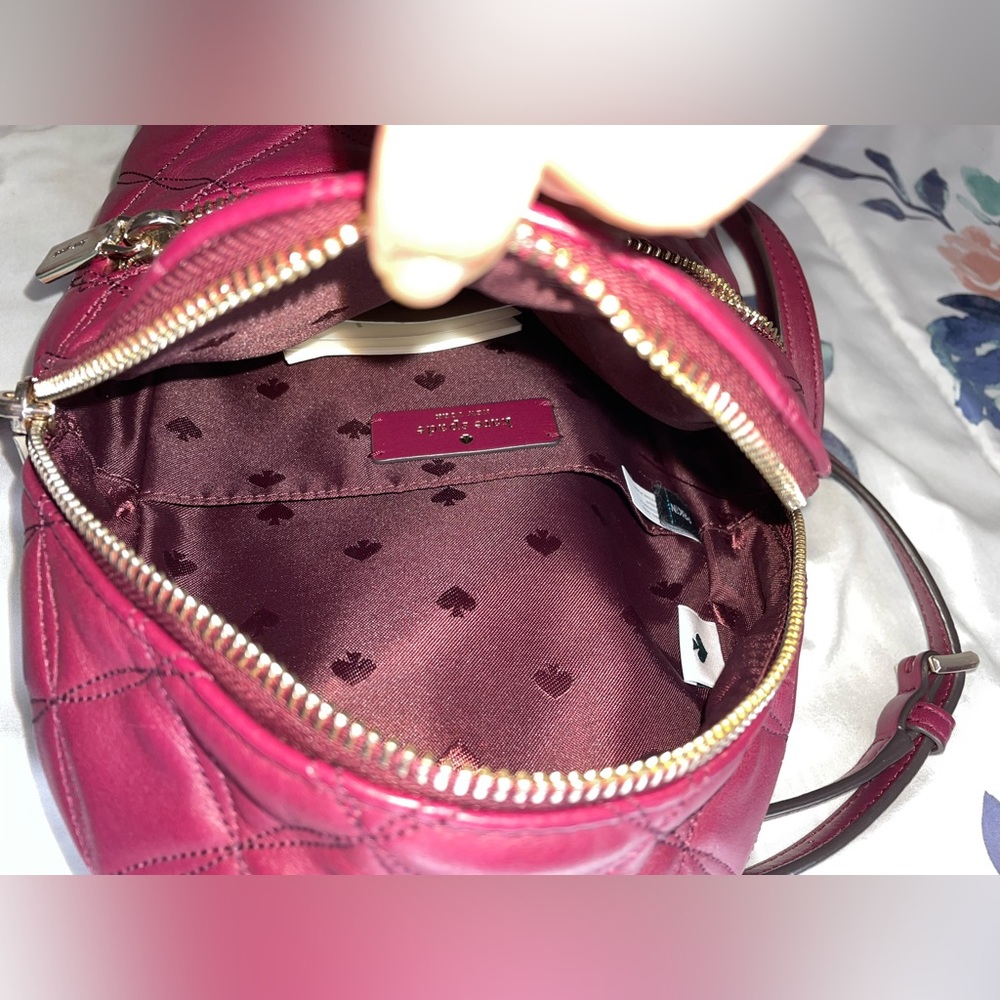 ♠️Kate Spade Natalia Mini Convertible Backpack Cherry Wood Crossbody Quilted - Picture 4 of 15